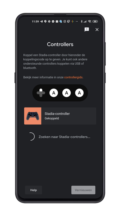Stadia voor Android: verbind draadloos de controller en landschapsmodus