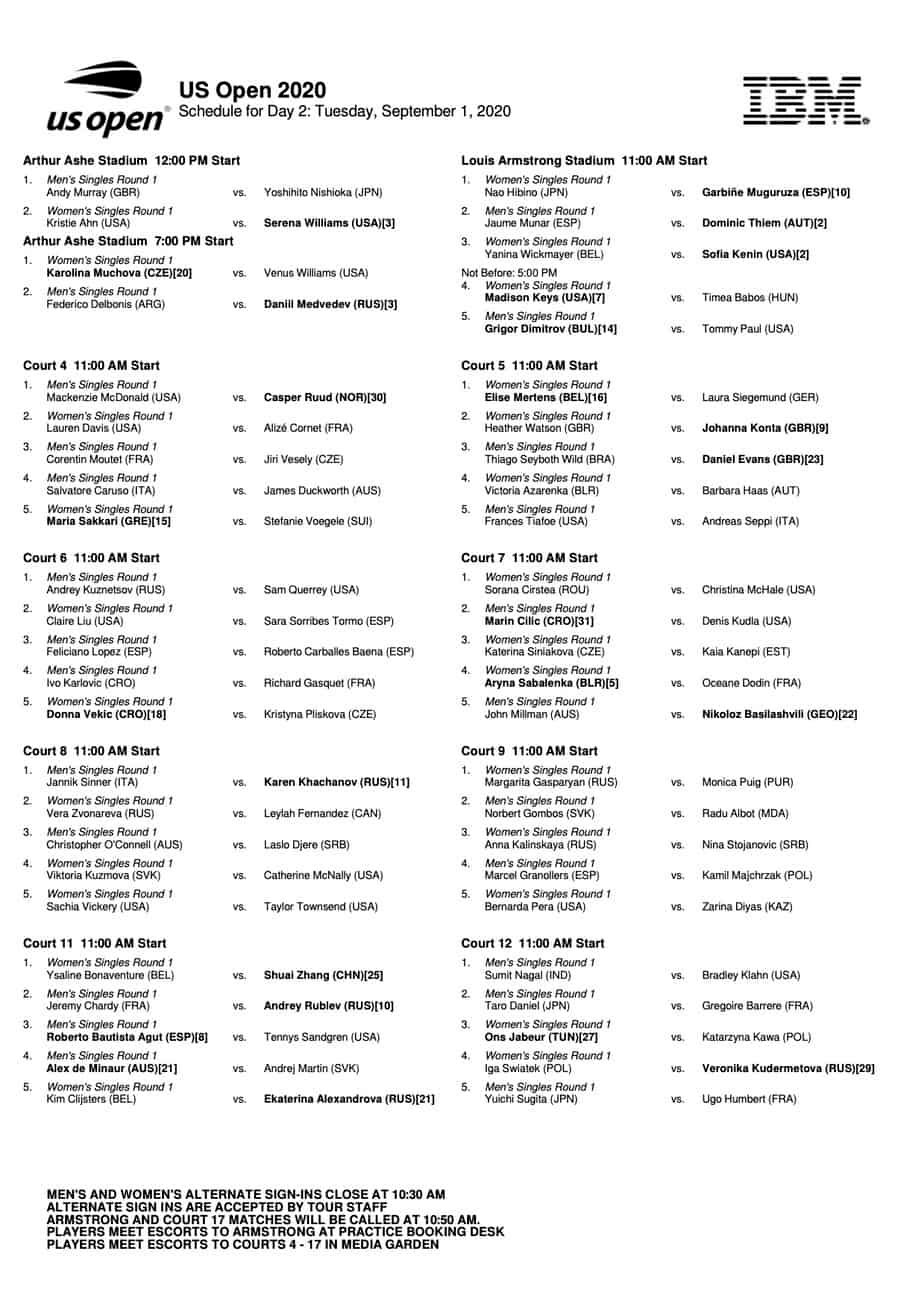 US Open 2020 Mens Final Schedule of Play, Thiem vs Zverev Tennisuptodate