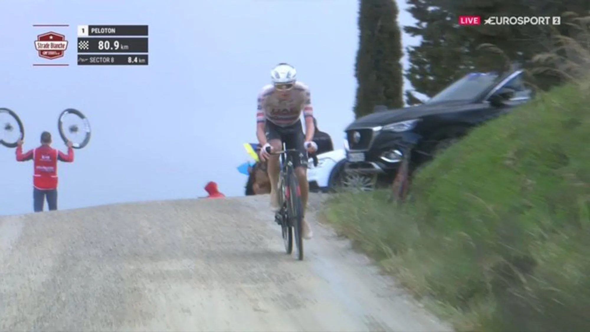 VIDEO: Tadej Pogacar attacks solo with 81km to go at Strade Bianche 2024