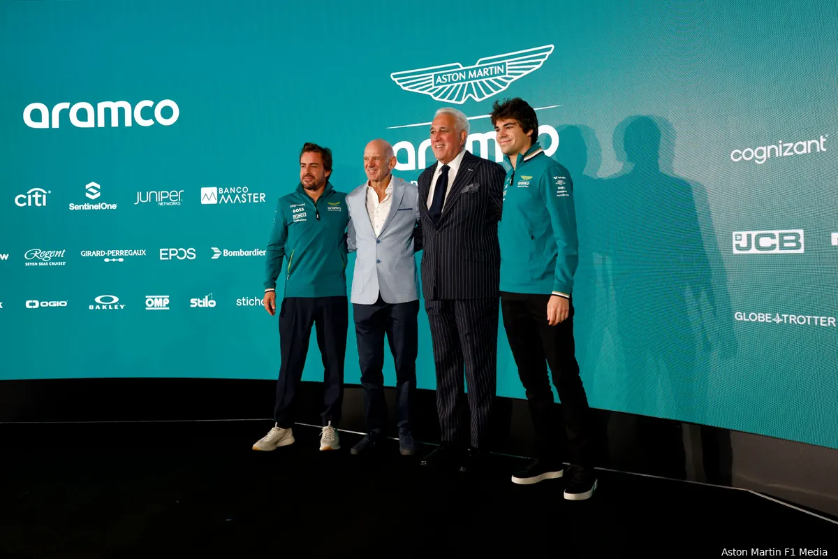 persconferentie aston martin lawrence stroll adrian newey lance stroll fernando alonso 2