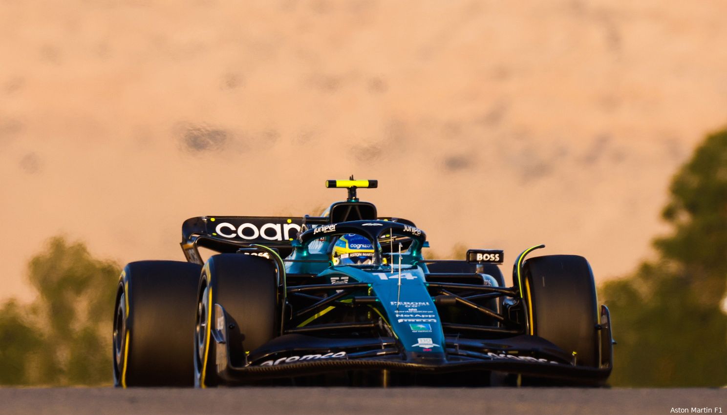 The Aston Martin at Bahrain International Circuit.  (Photo: Aston Martin F1)