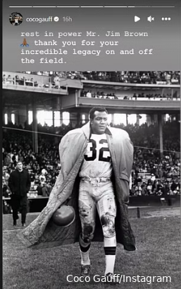 Gauff pays tribute after passing of NFL legend Jim Brown