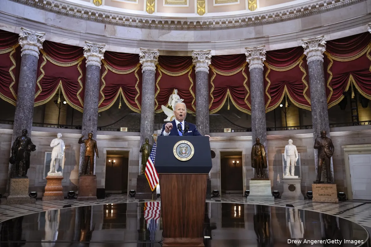 Joe Biden speaks on the anniversary of the Jan. 6 riot at the Capitol