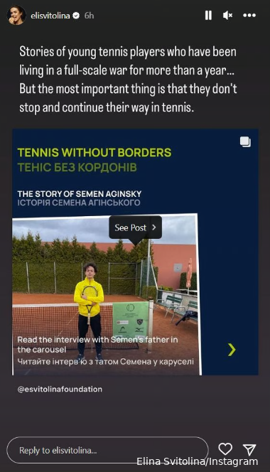 Svitolina praises Ukrainian players for continuing to play amid war: "The most important thing is that they don't stop"