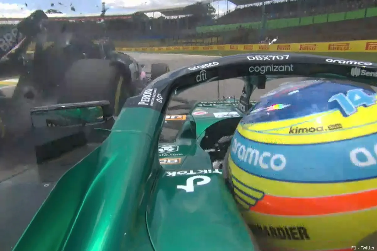 Ocon verliest controle, raakt Alonso en legt Q1 van Sprint Shootout stil