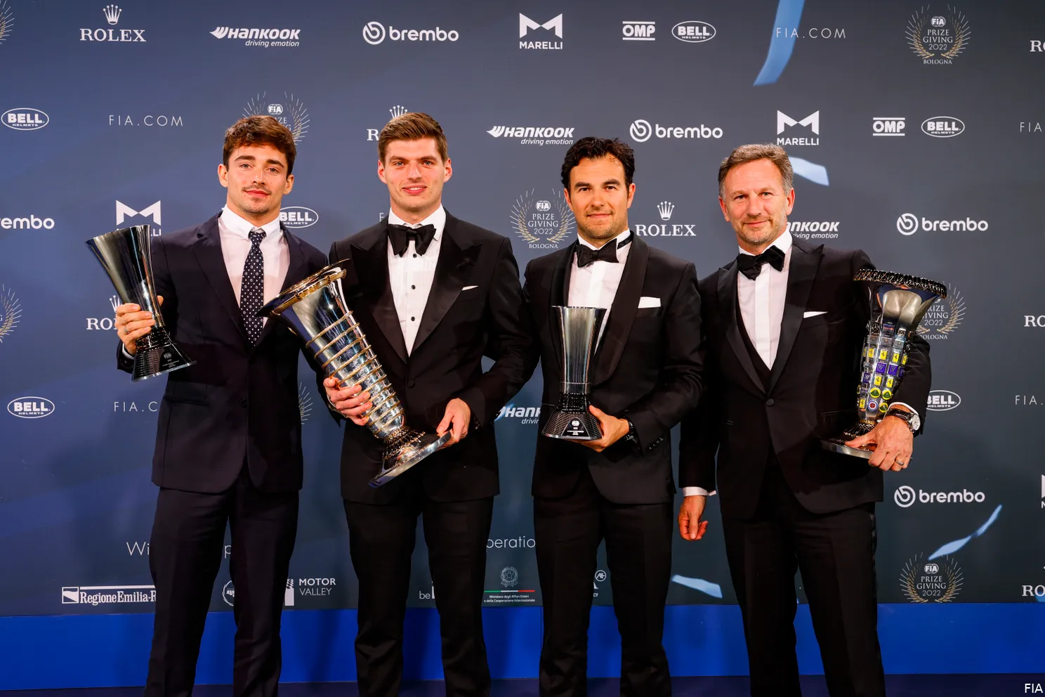 charles leclerc christian horner sergio perez max verstappen ferrari red bull racing f1 2022 fia prize giving