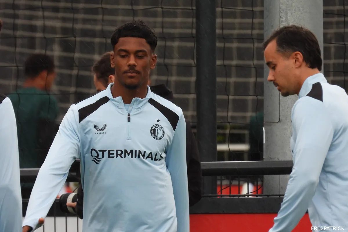 Jaden Slory tijdens een training van Feyenoord op trainingscomplex 1908.