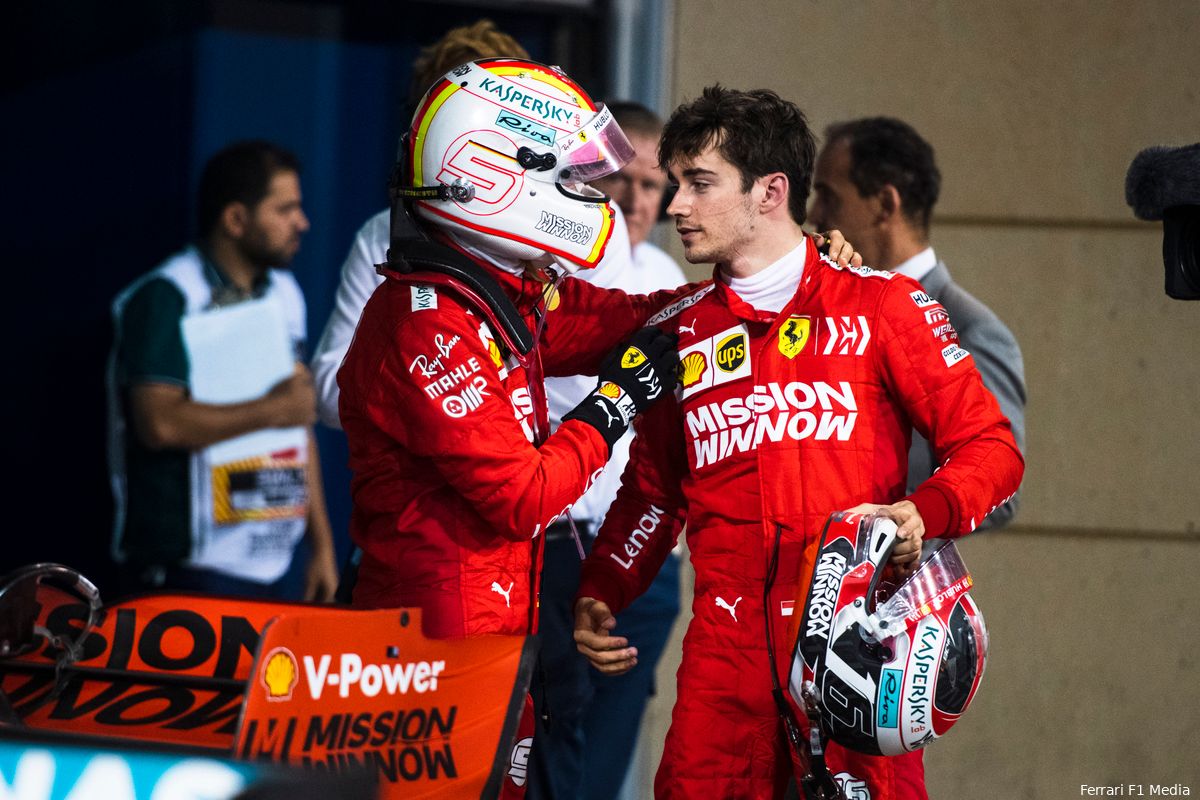 Leclerc deelt anekdote over Vettel: 'Ik kwam ontspannen aan en hij was er al anderhalf uur'