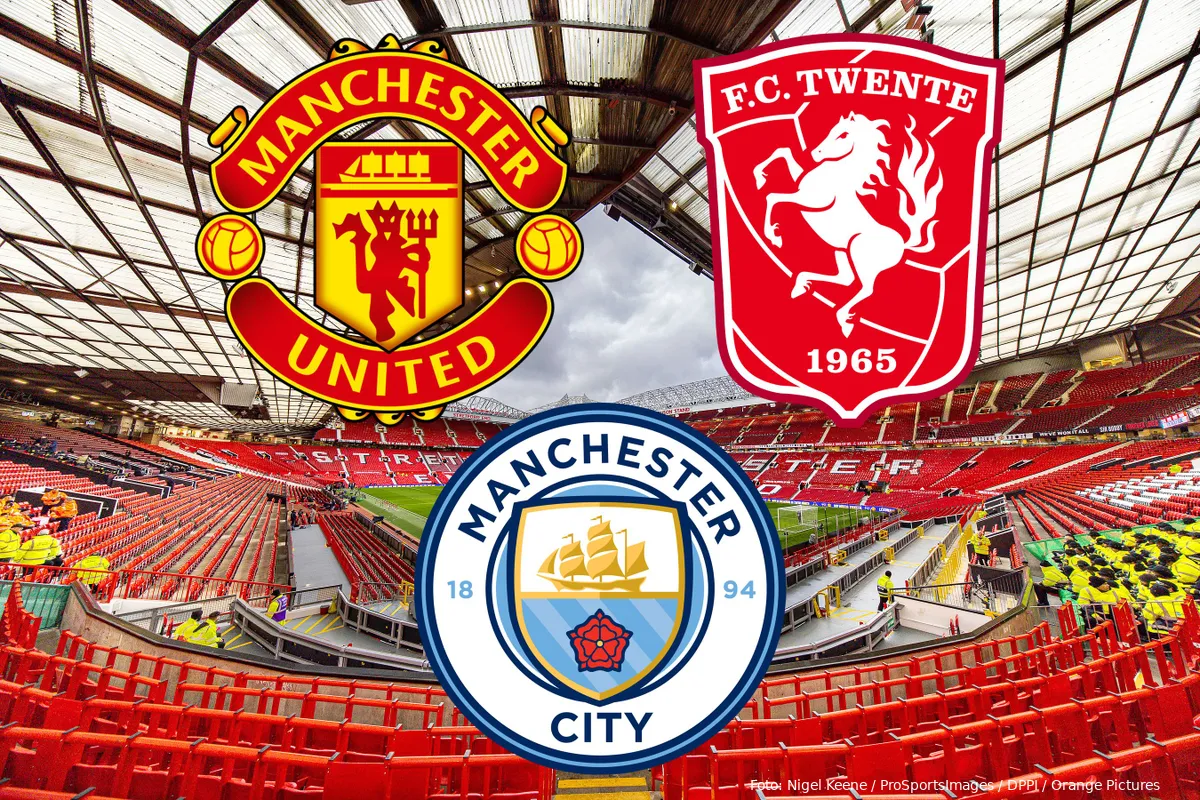 old trafford uitzicht vanuit uitvak manchester united city fc twente logos