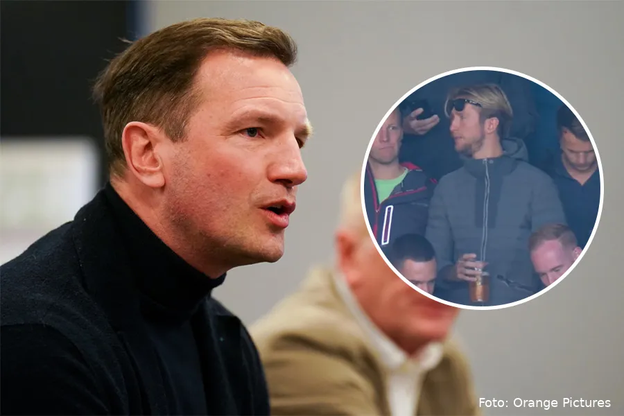 arnold bruggink michel vlap met bier de hand uitvak heracles almelo fc twente 2023 2024