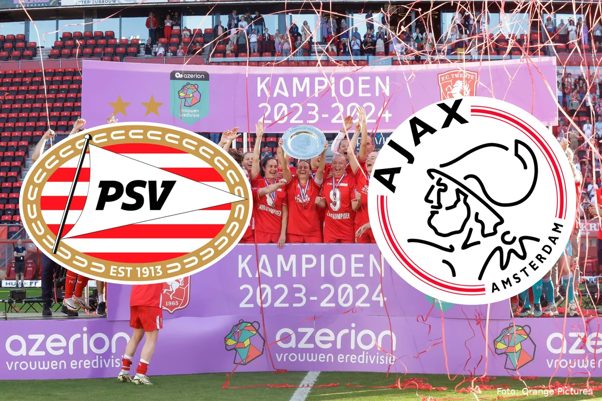 kampioen schaal fc twente vrouwen 2024 grolsch veste ceremonie psv ajax logos