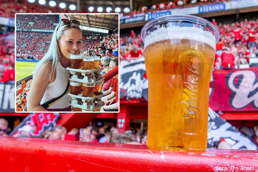 Foto: Vrouwelijke Twente-supporter met biertoren gaat viraal