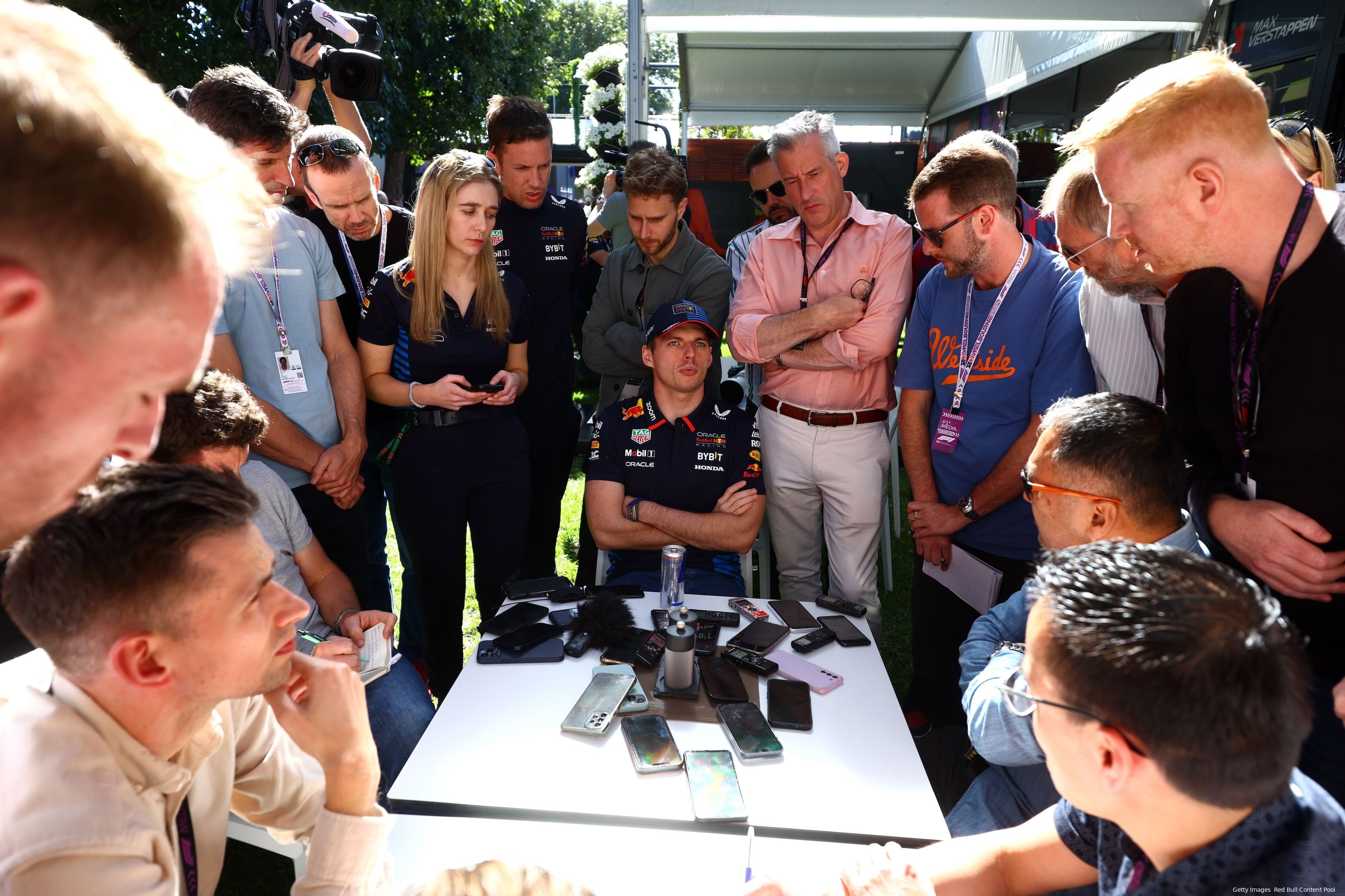 Max Verstappen talking to the media ahead of the 2024 Australian Grand Prix