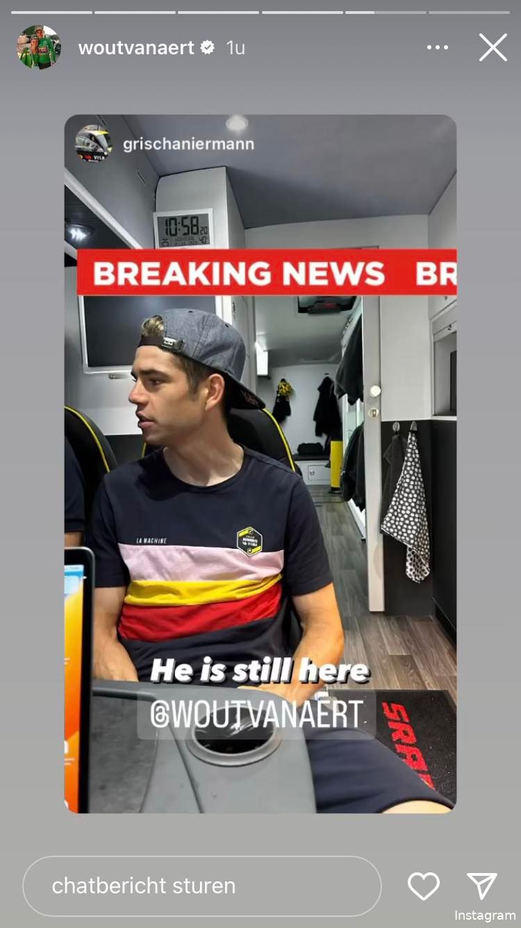 Wout van Aert na bijzonder telefoontje met hoogzwangere vrouw Sarah De Bie: "Ik heb groot nieuws!"
