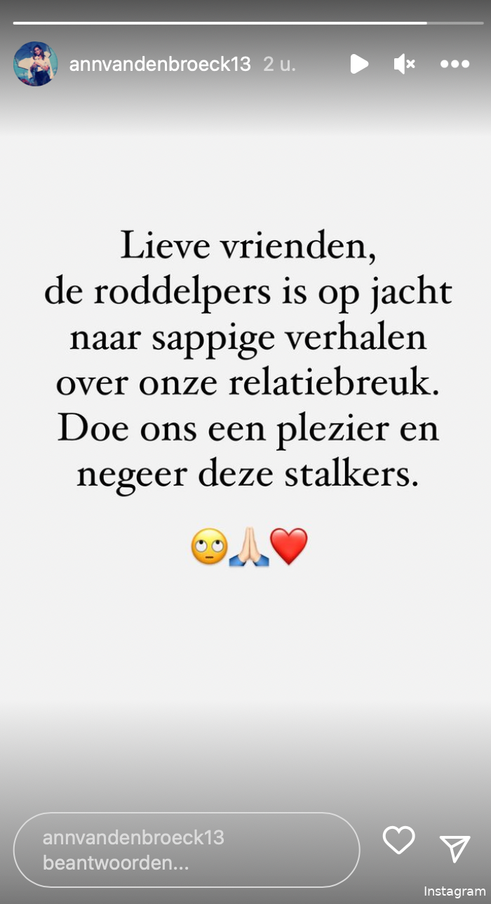 Ann Van den Broeck en Stany Crets reageren op roddels over breuk: "Blijkbaar doet dat verhaal de ronde"
