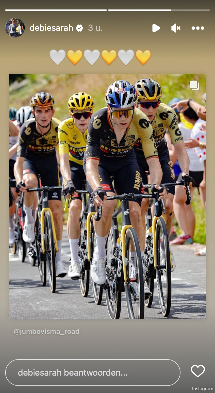 Te schattig: zo reageert Sarah De Bie op vertrek van Wout van Aert uit de Tour de France