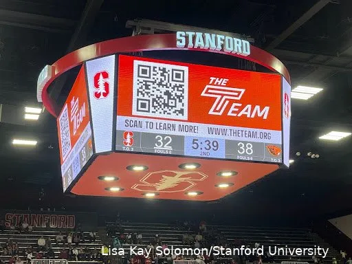 Scoreboard showing a QR code