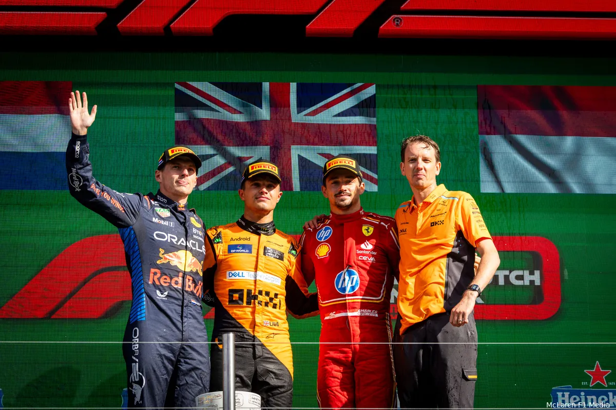 lando norris mclaren max verstappen red bull racing charles leclerc ferrari gp nederland zondag 2024 2