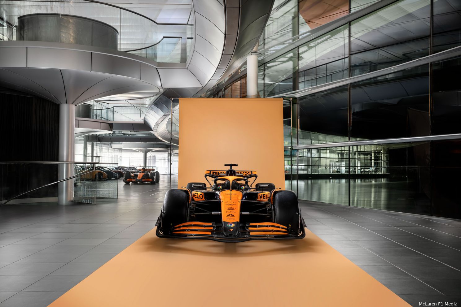 De voorkant van de MCL38, waarmee McLaren komend seizoen ingaat.