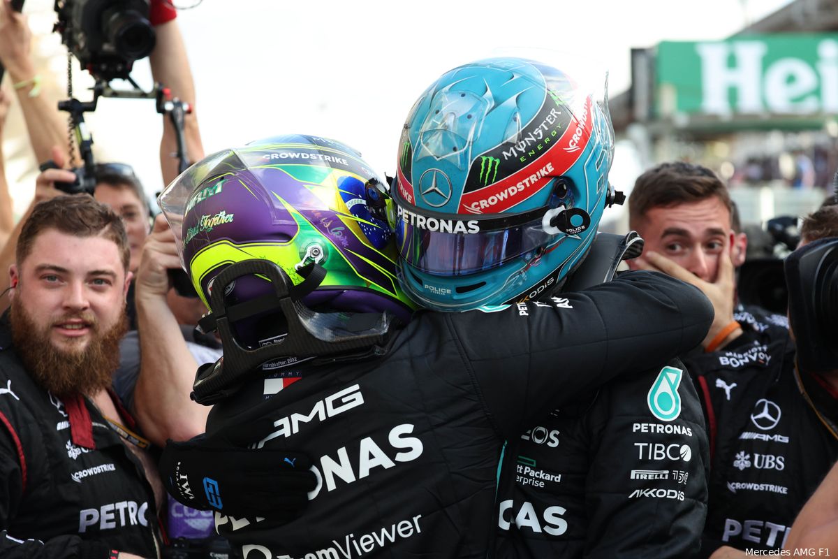 Russell sleept eerste overwinning Mercedes in de wacht, Verstappen zesde na inhaalrace