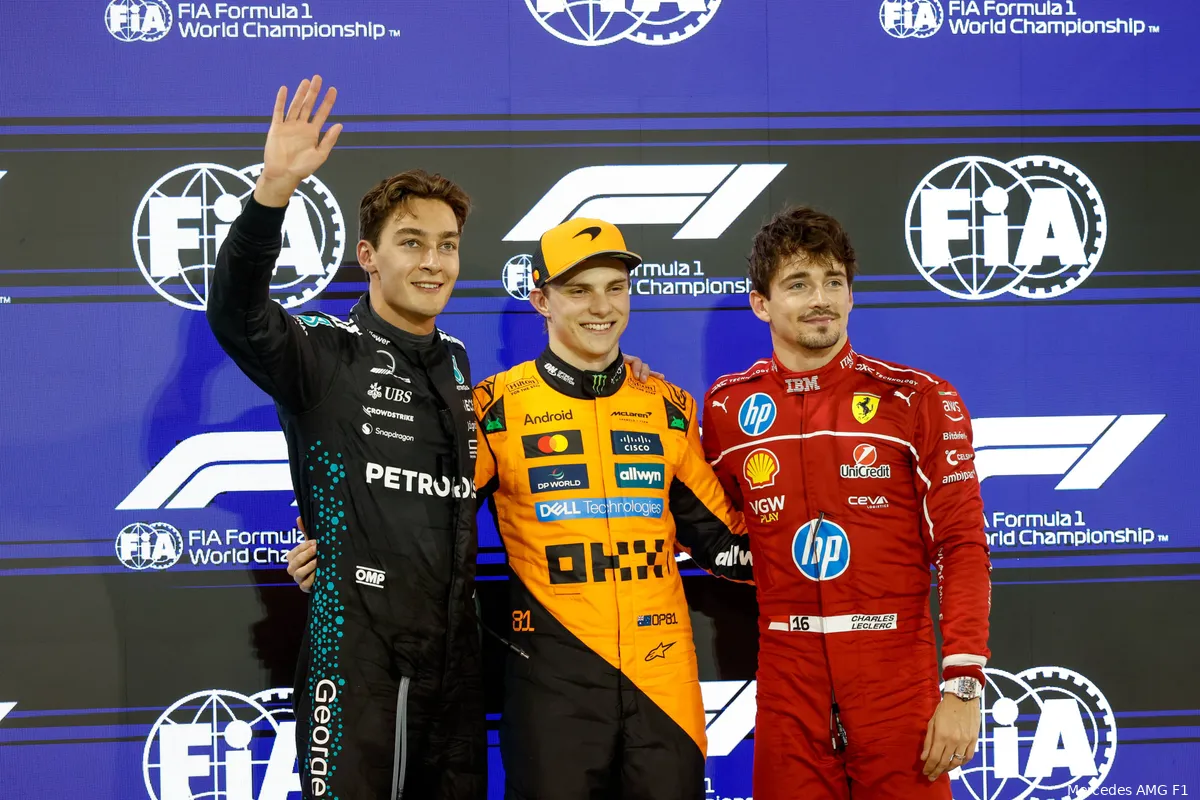 george russell oscar piastri charles leclerc 2025 top drie bahrein zaterdag
