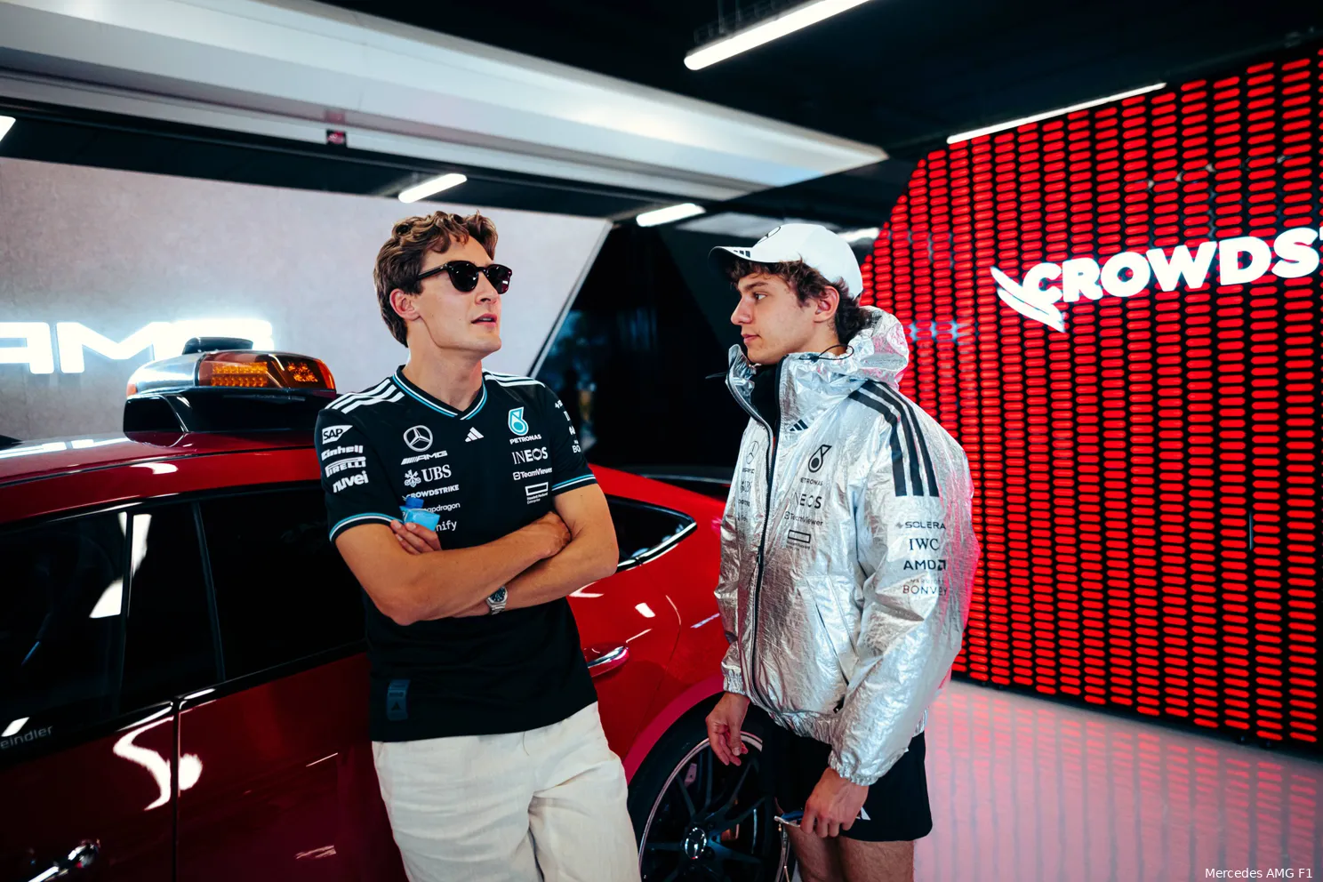 george russell andrea kimi antonelli mercedes 2025 spanje zondag