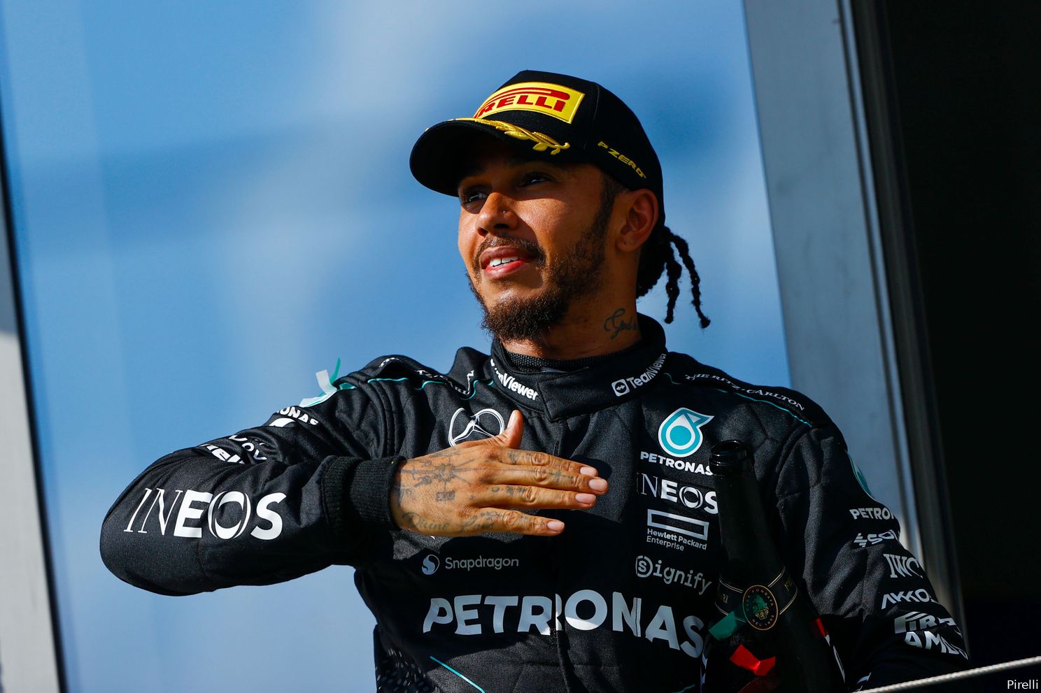 lewis hamilton blij podium hongarije 2024