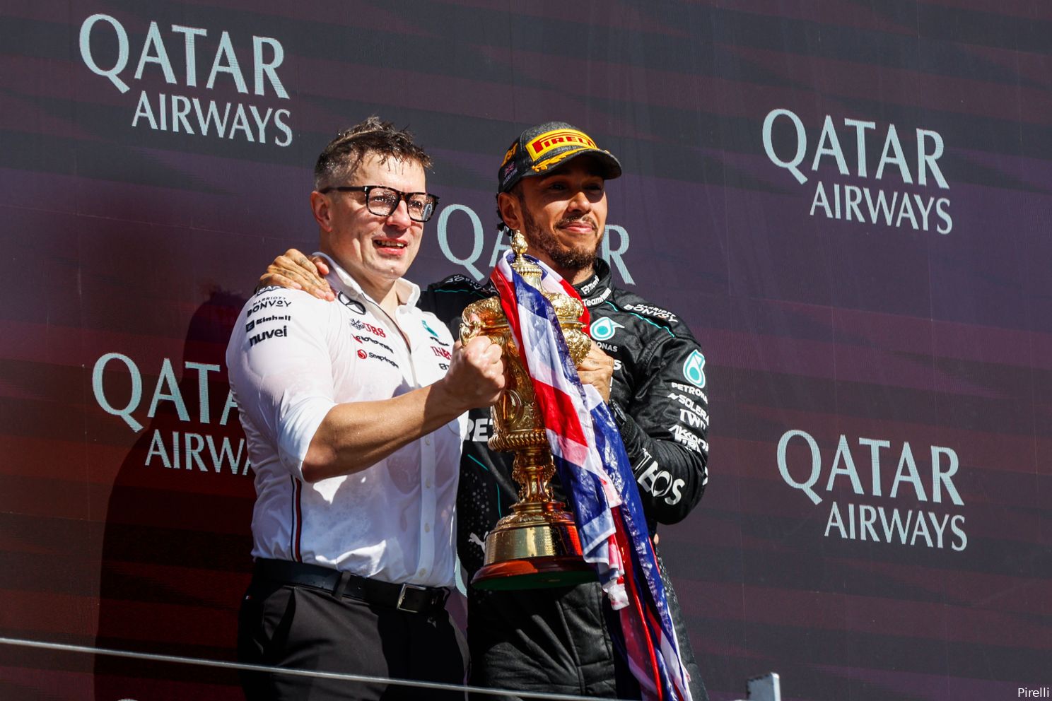 lewis hamilton bono peter bonnington podium 1 sunday silverstone 2024