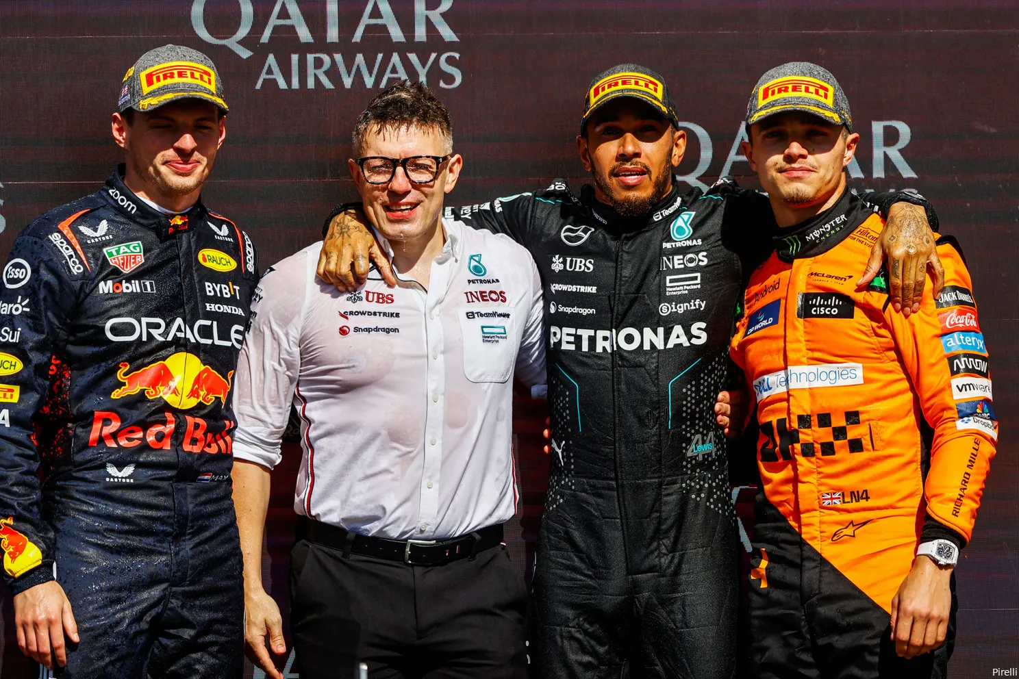 max verstappen lando norris lewis hamilton bono peter bonnington podium 1 sunday silverstone 20242 sunday silverstone 2024