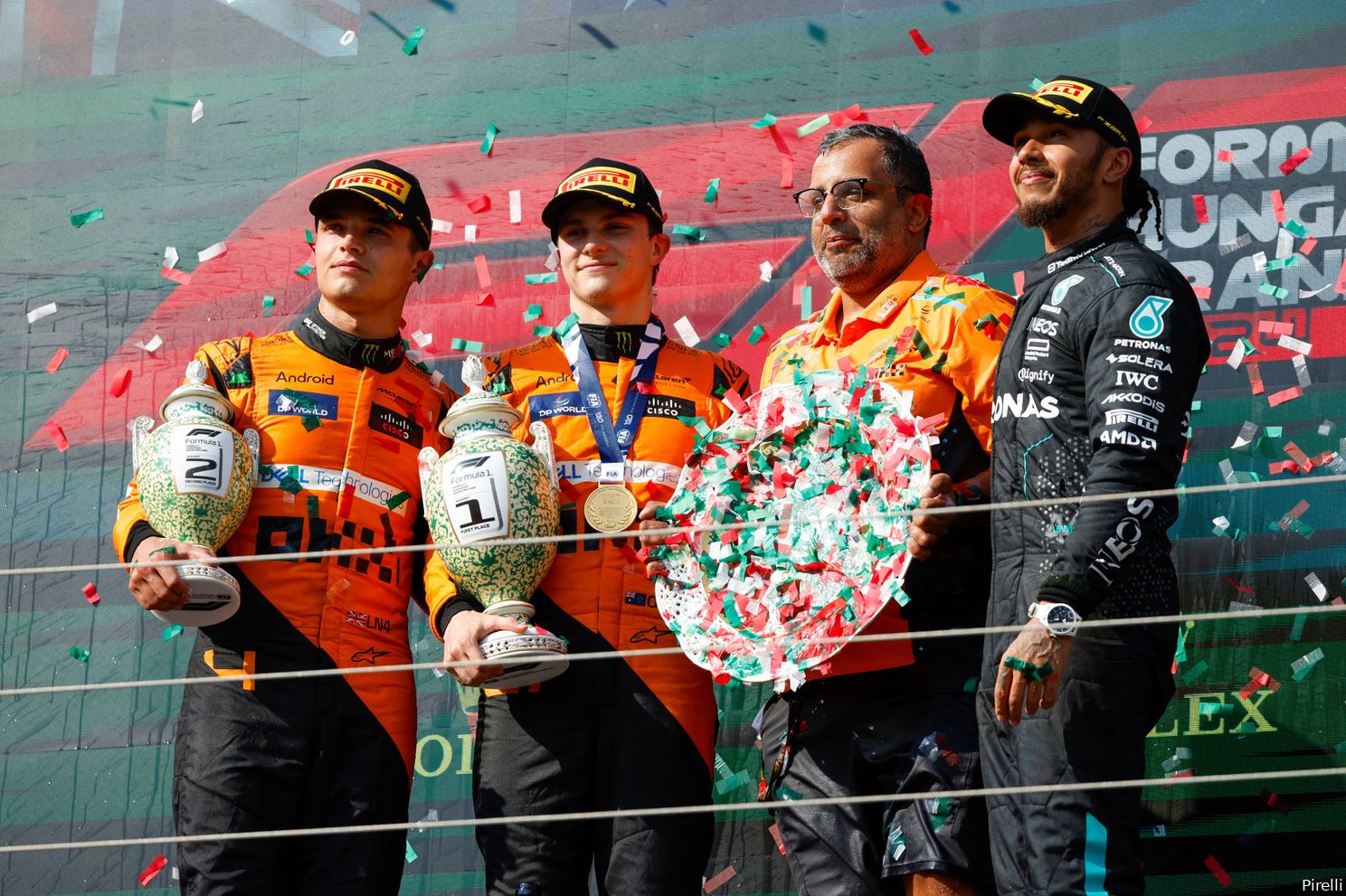 mclaren podium beker piastri norris hongarije