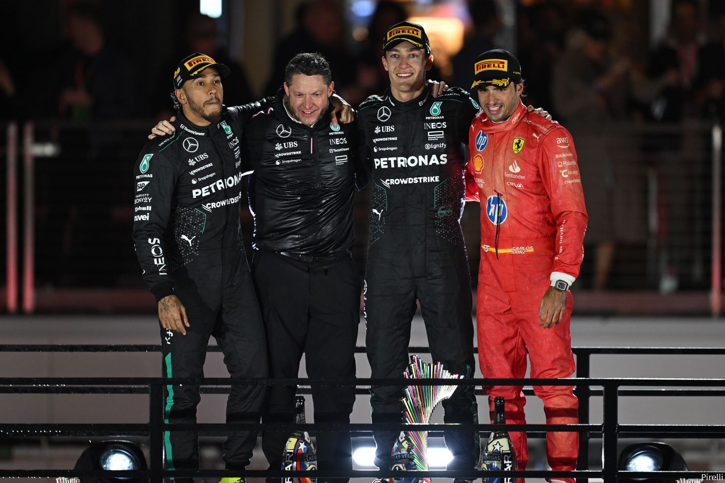 george russell lewis hamilton mercedes carlos sainz ferrari las vegas gp zondag 2024