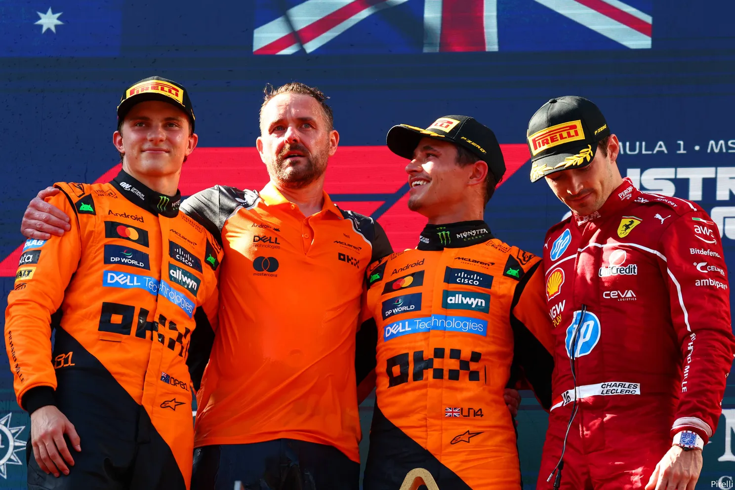 podium lando norris oscar piastri charles leclerc 37 sunday spielberg 2025