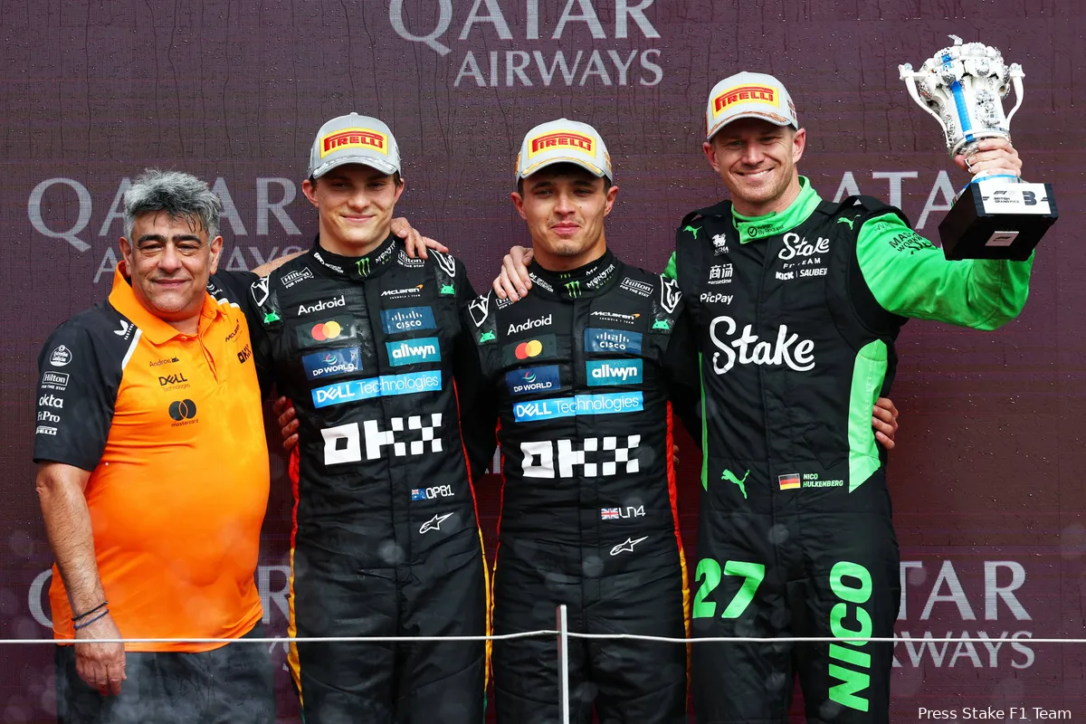 nico hulkenberg stake sauber mclaren oscar piastri lando norris gp groot brittannie 2025 podium 2