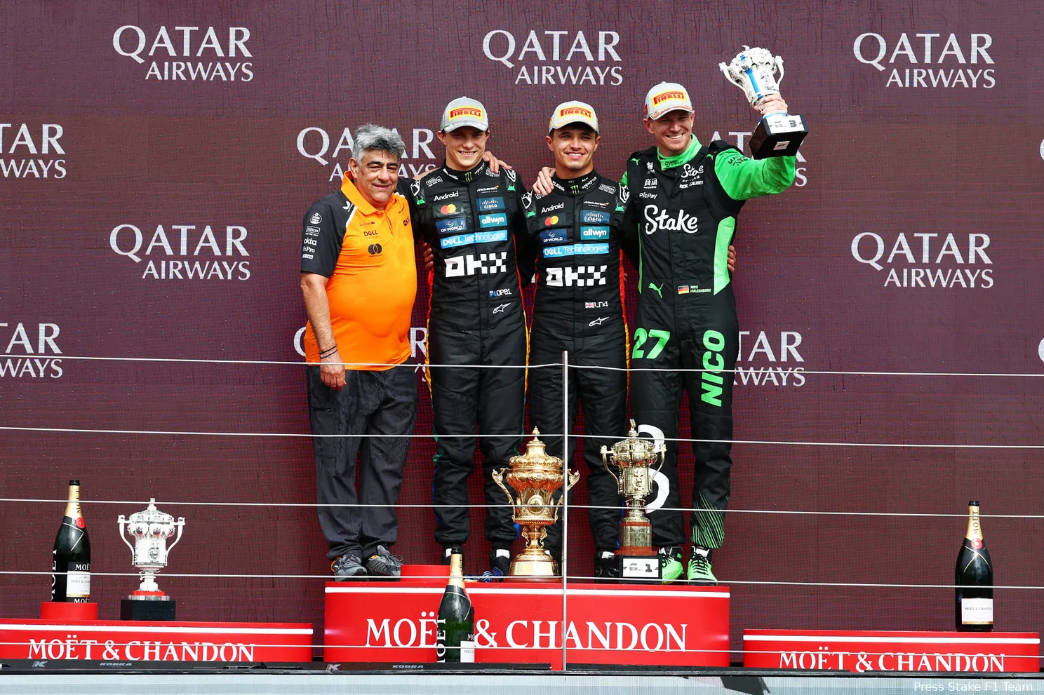 nico hulkenberg stake sauber mclaren oscar piastri lando norris gp groot brittannie 2025 podium