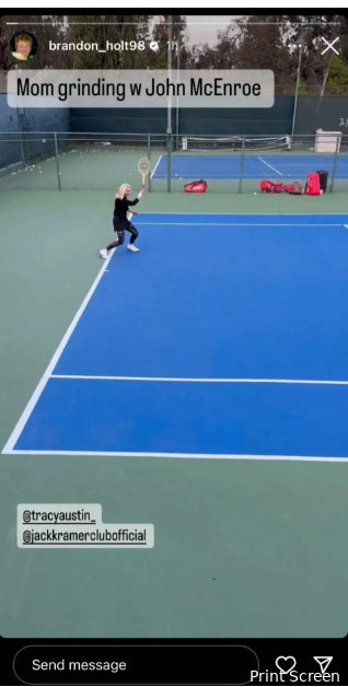 Brandon Holt shares excitement at mother Tracy Austin playing on court with John McEnroe
