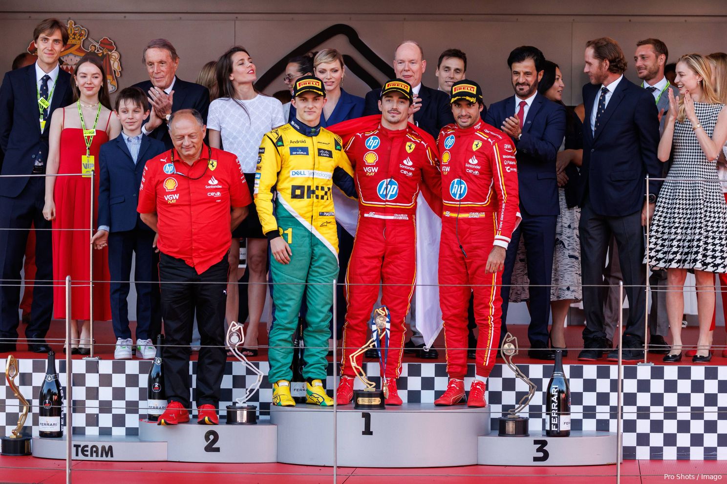 podium monaco charles leclerc carlos sainz frederic vasseur oscar piastri