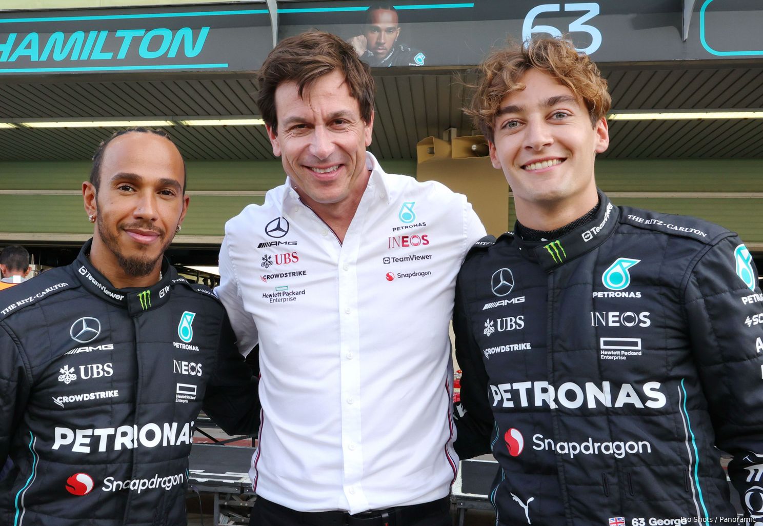 toto wolff george russell lewis hamilton 2023