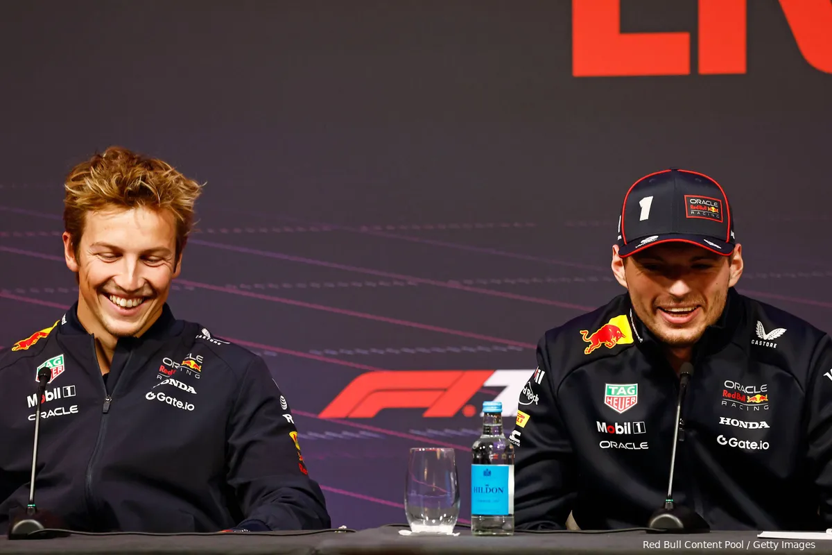 max verstappen liam lawson launch event 2025 red bull racing