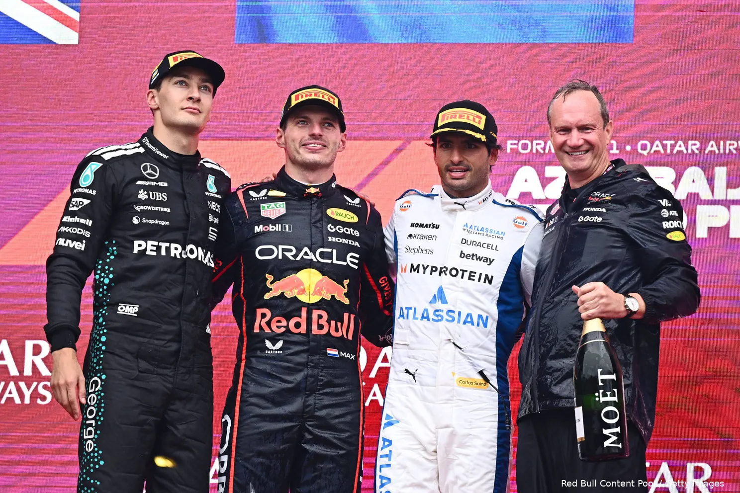 george-russell-mercedes-carlos-sainz-williams-Paul-Monaghan-max-verstappen-red-bull-racing-bakoe-zondag-azerbeidzjan-2025