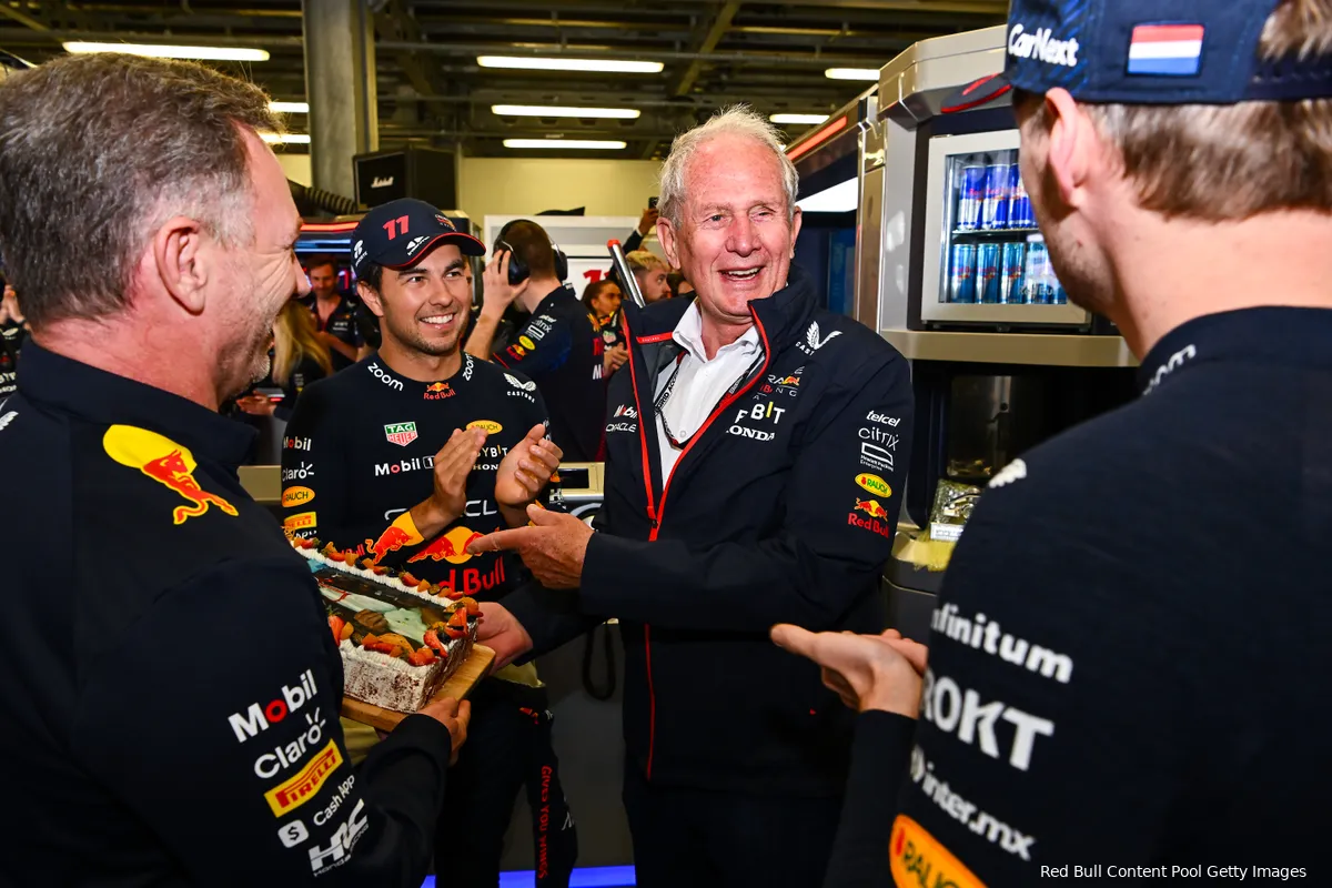 christian horner sergio perez helmut marko max verstappen red bull racing f1 gp azerbeidzjan 2023