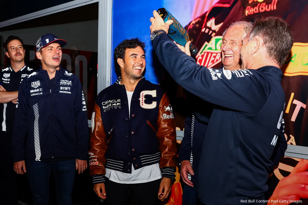 taart christian horner helmut marko sergio perez max verstappen