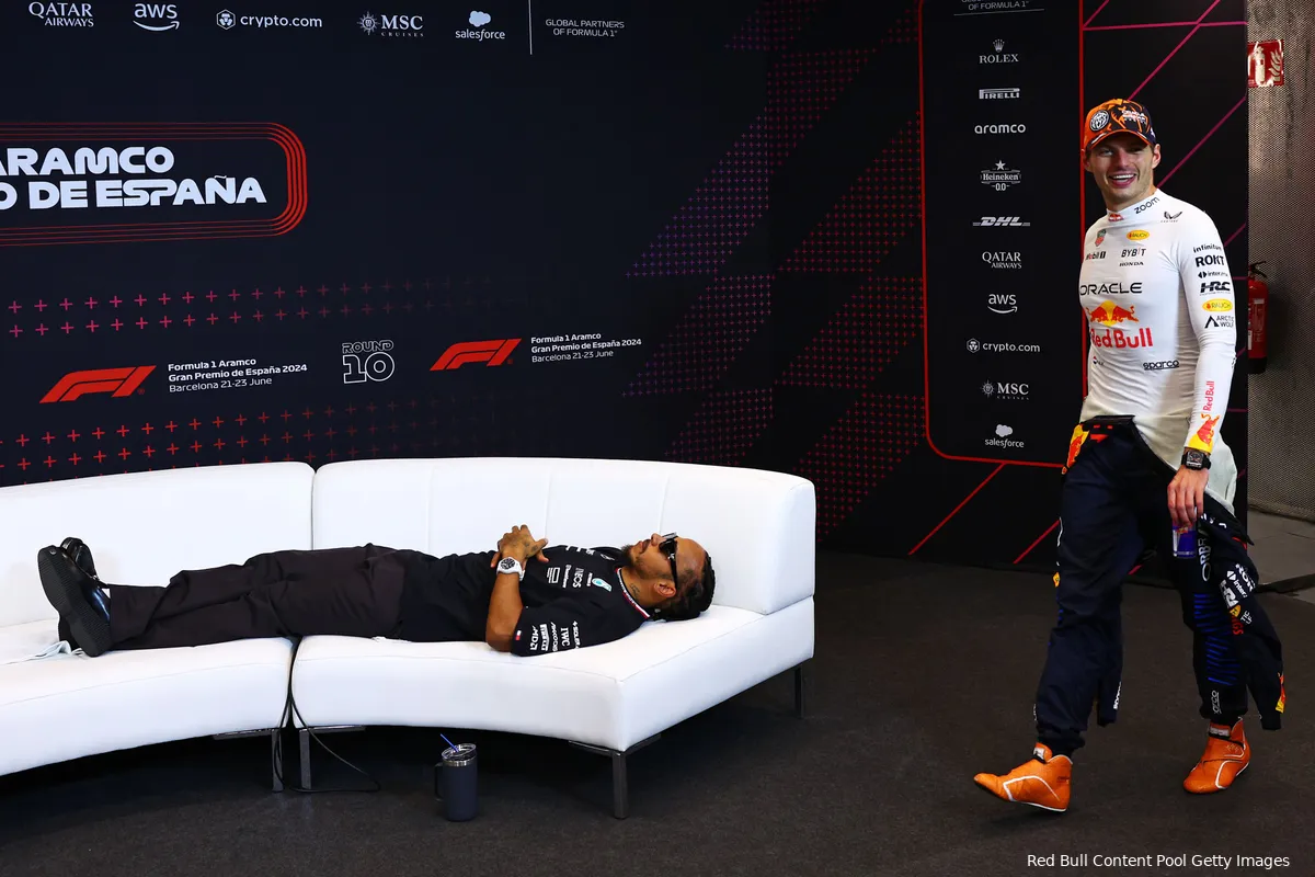 max verstappen spanje win grappig lewis hamilton perscofnerentie
