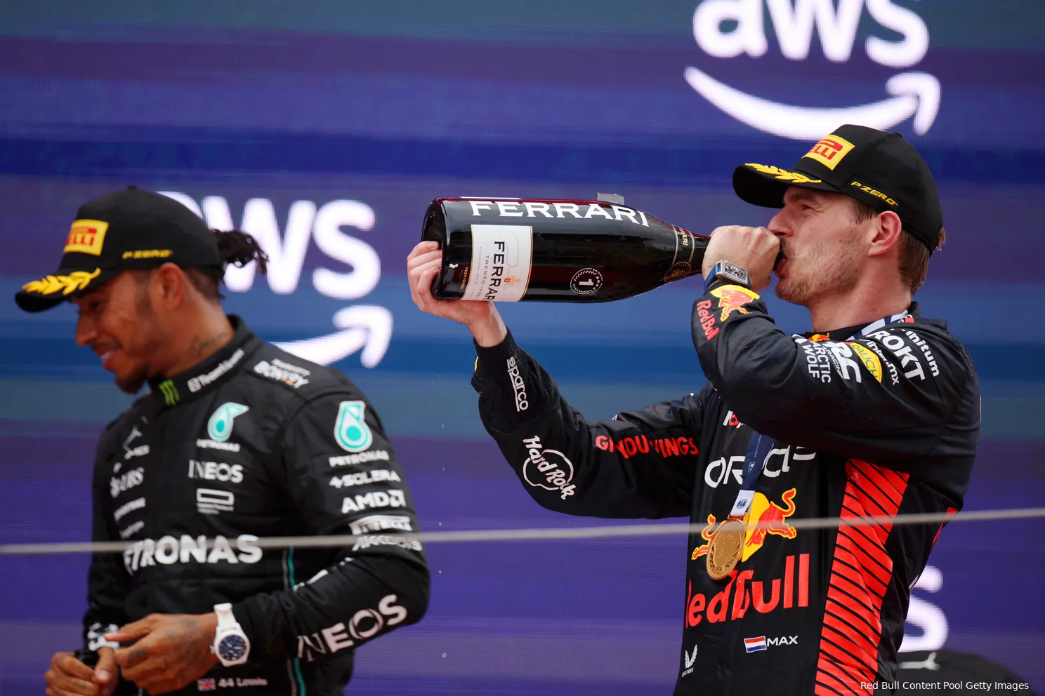 verstappen hamilton podium red bull mercedes spanje 2023