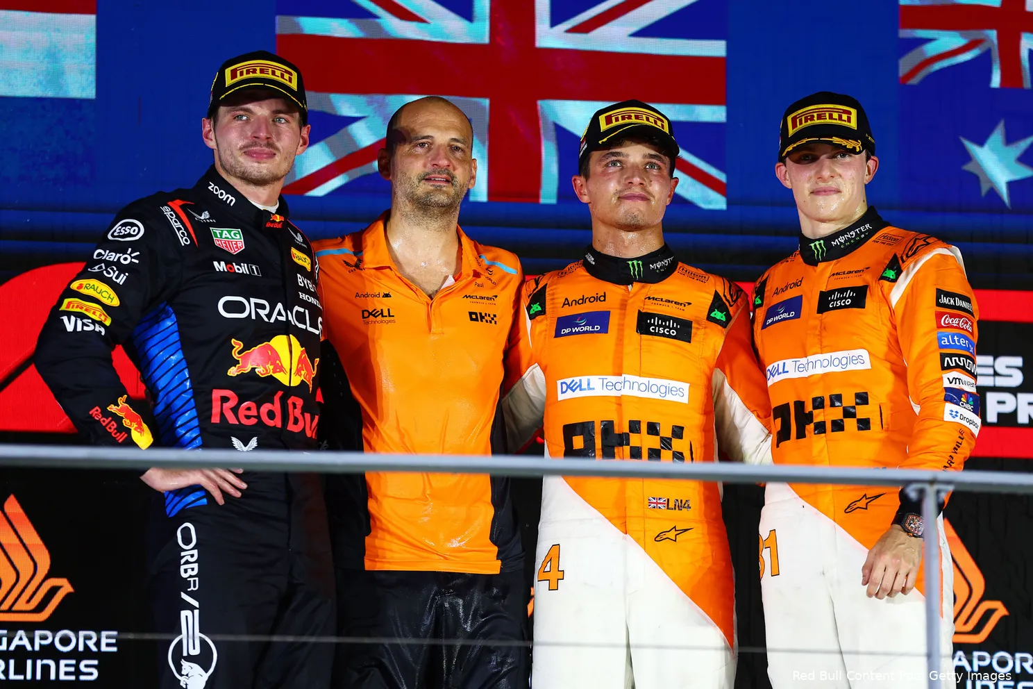 red bull racing max verstappen lando norris oscar piastri mclaren singapore gp zondag 2024
