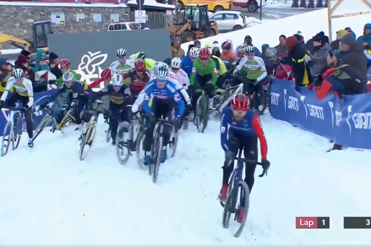 Joris Nieuwenhuis wint sprint naar eerste bocht en daarmee ook de sneeuwcross van Val di Sole