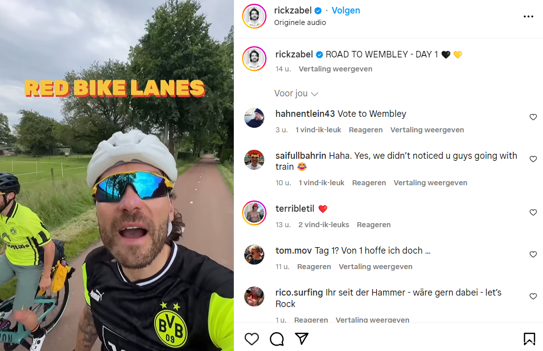 Op zoek naar de hymne! Dortmund-fan en onlangs gestopte Rick Zabel fietst (!) naar Wembley voor finale