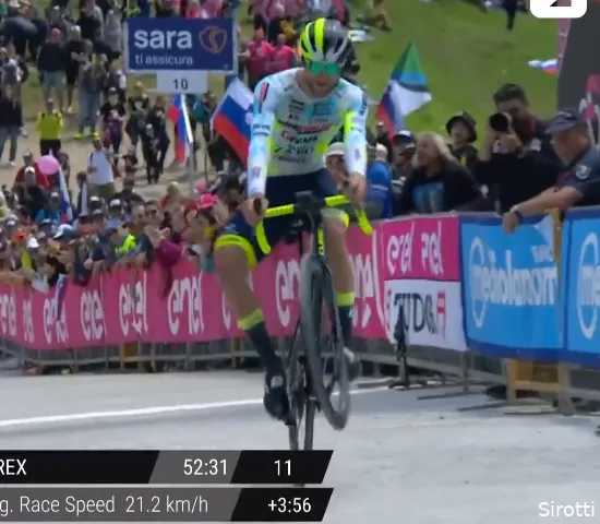 🎥 Laurenz Rex doet 'een Sagannetje': Intermarché-Circus-Wanty-coureur trekt een wheelie op Monte Lussari