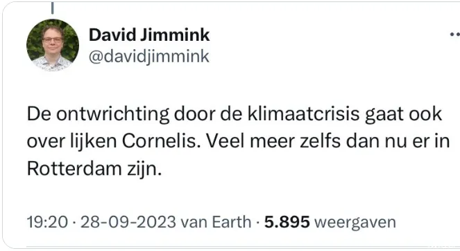 Zum Kotzen! Gewetenloos GroenLinks raadslid David Jimmink gebruikt Rotterdamse tragedie om zijn klimaatpunt te maken