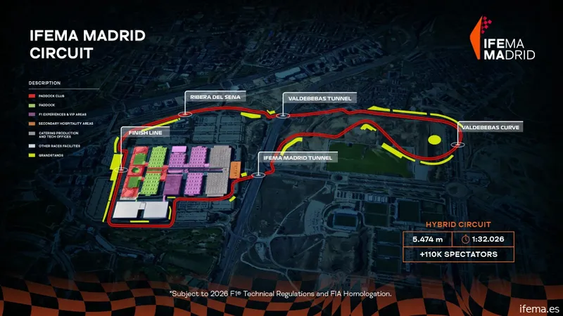 The proposed layout of the Madrid Circuit shared on ifema.es/en/f1