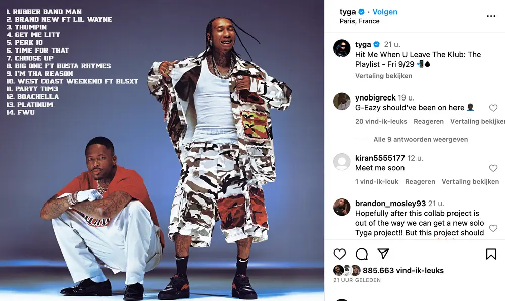 Tyga en YG onthullen tracklist van gezamenlijk album Hit Me When U ...